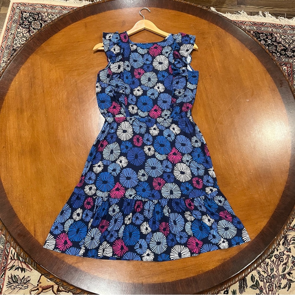 NWT $90 Ann Taylor LOFT Firework Print Swing Dress Sailor Navy Small Sleeveless - Picture 5 of 16